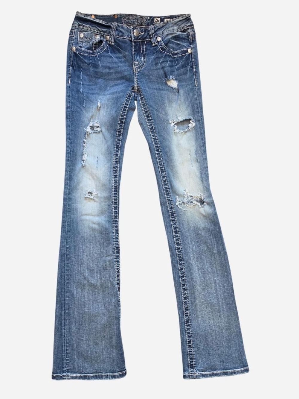 Miss Me Distressed Flare Jeans - Blue